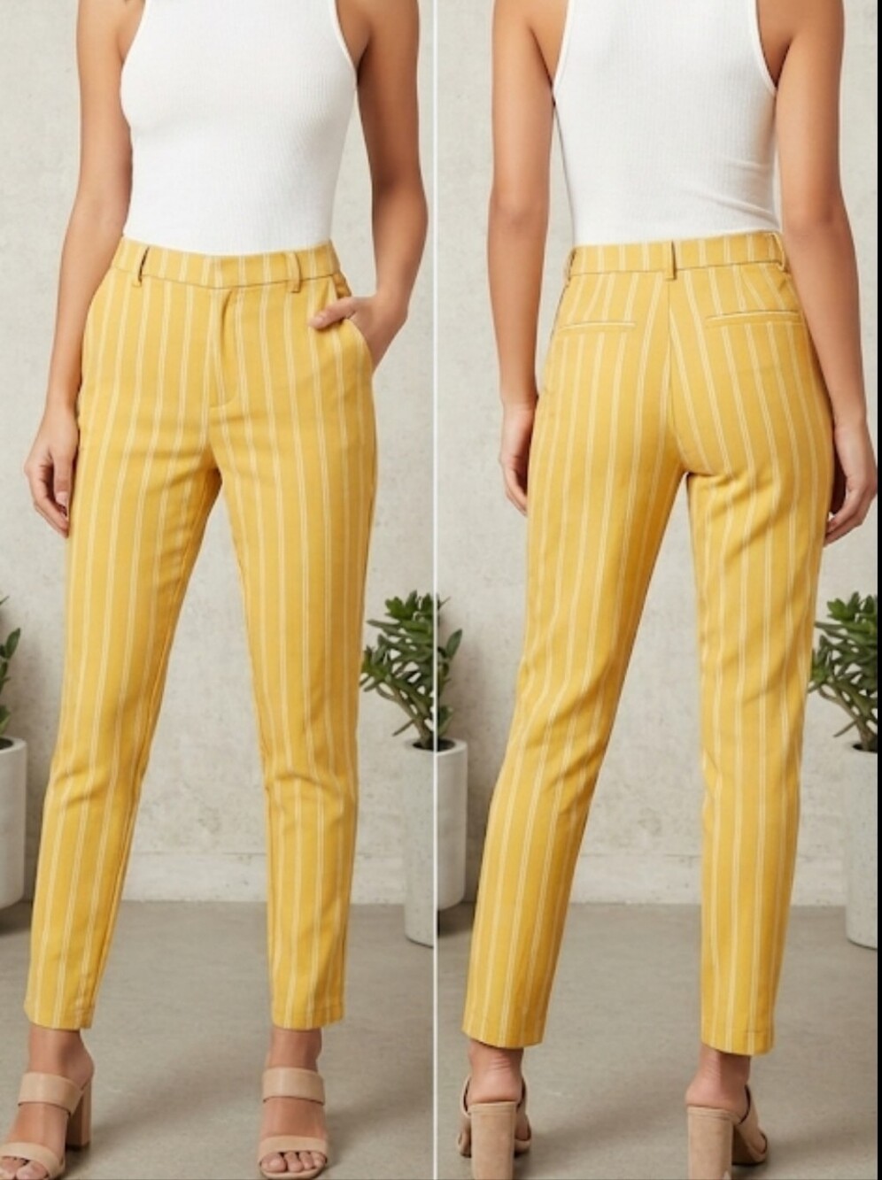Forever 21 Yellow Pinstripe High-Waist Pants